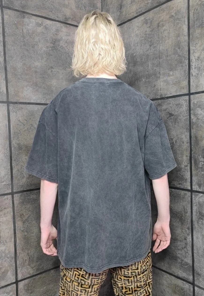 Anime t-shirt premium vintage wash grunge tee in grey